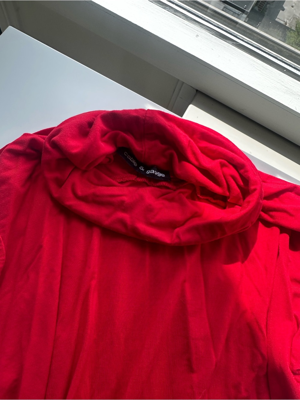 Cable & Gauge Red Cowl Neck Lightweight Sweater - Picture 4 of 7